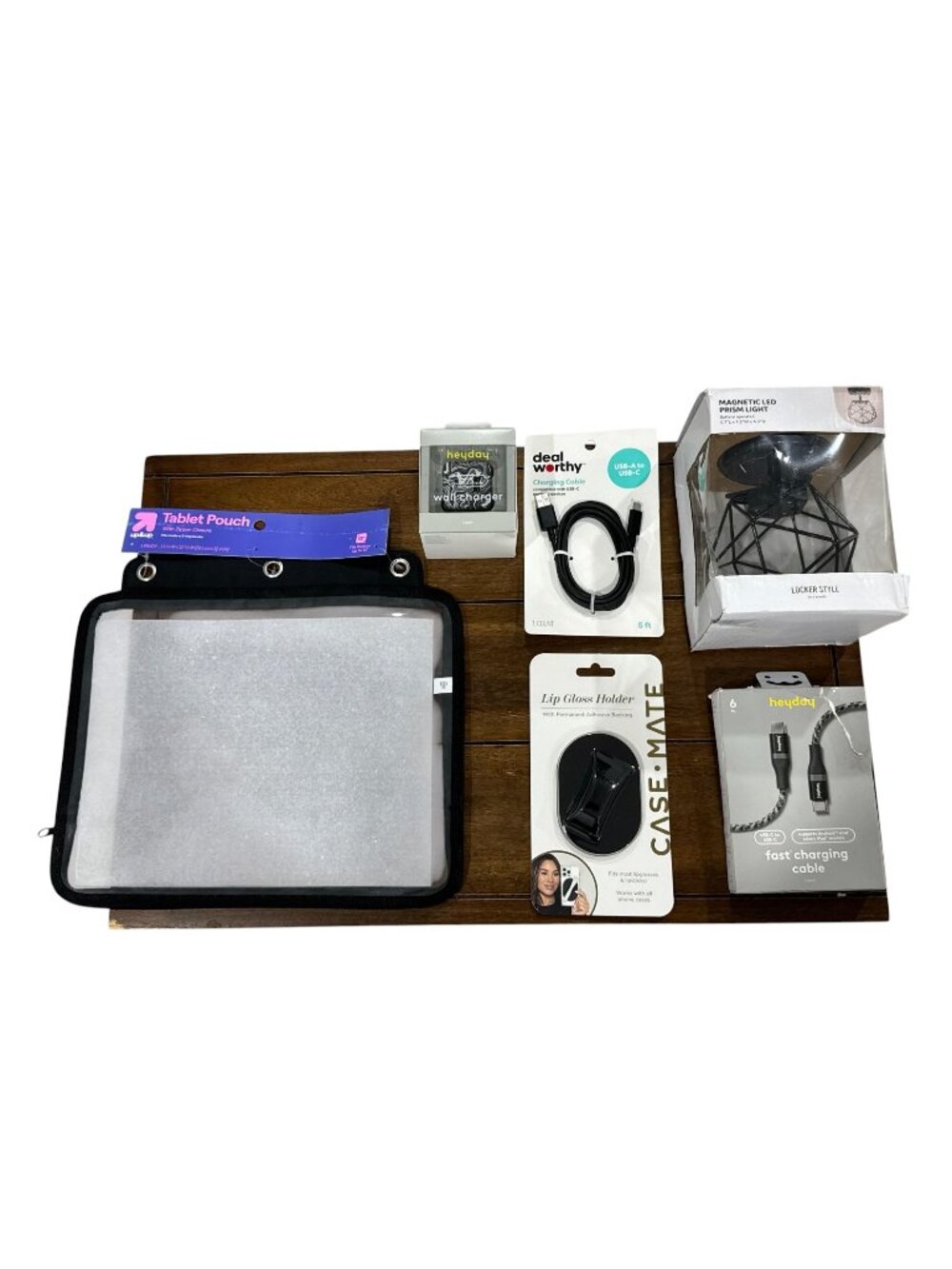 Set of 6 Assorted Tech Accessories Bundle: Tablet Pouch, LED Light, Wall Charger